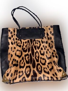 Alexander Wang Prisma Tote featuring a leopard-print pony hair body